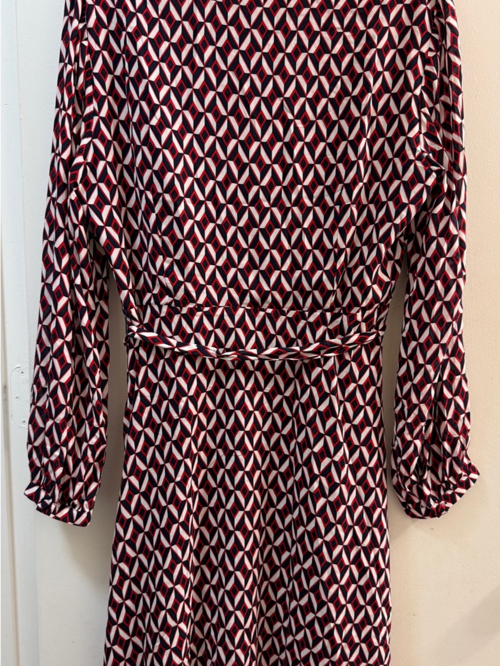 Banana Republic NWT Faux Wrap Midi Dress Size 12 Geometric Red Navy White Lined - Picture 9 of 14